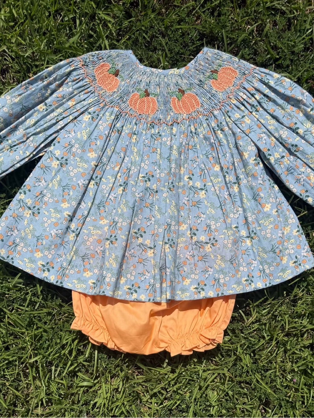 Blue Pumpkin Hand Smocked Set